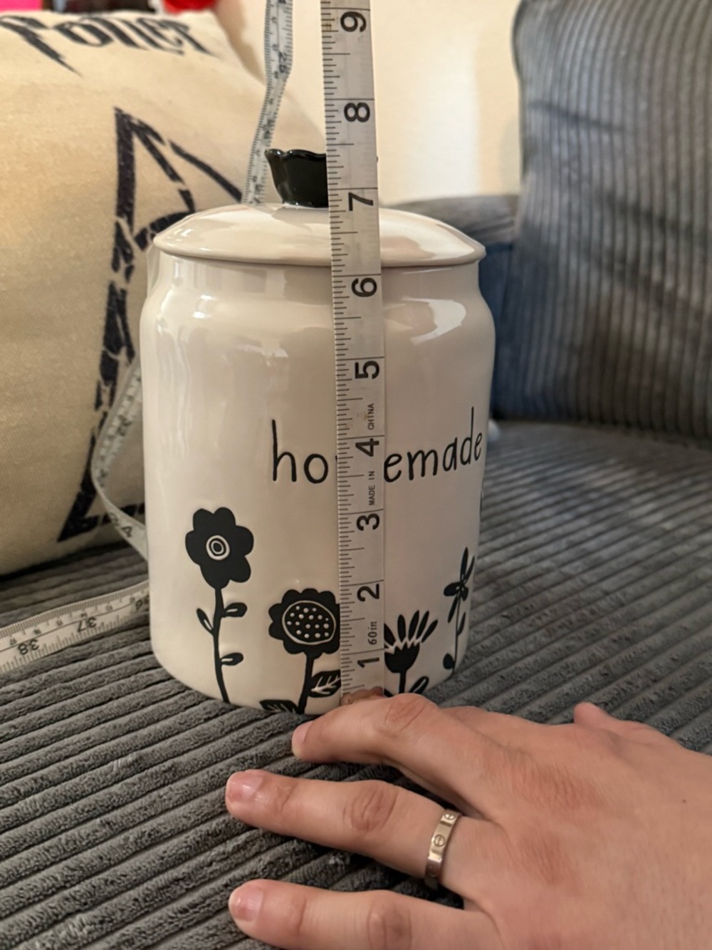Rae Dunn White Ceramic 'homemade' Canister with Black Floral Design- NWT - Picture 7 of 7